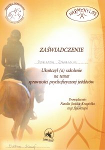 Zaświadczenie o ukończeniu szkolenia na temat sprawności psychofizycznej jeźdźców