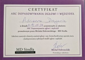 Certyfikat udziału w szkoleniu: "ABC dopasowywania ogłowi i wędzideł"