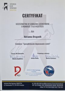 Certyfikat uczestnictwa w szkoleniu licencyjnym: "Specjalistyczne dopasowanie siodeł"