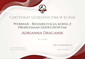 Udział w webinarze: "Rehabilktacja konia z problemami oddechowymi"